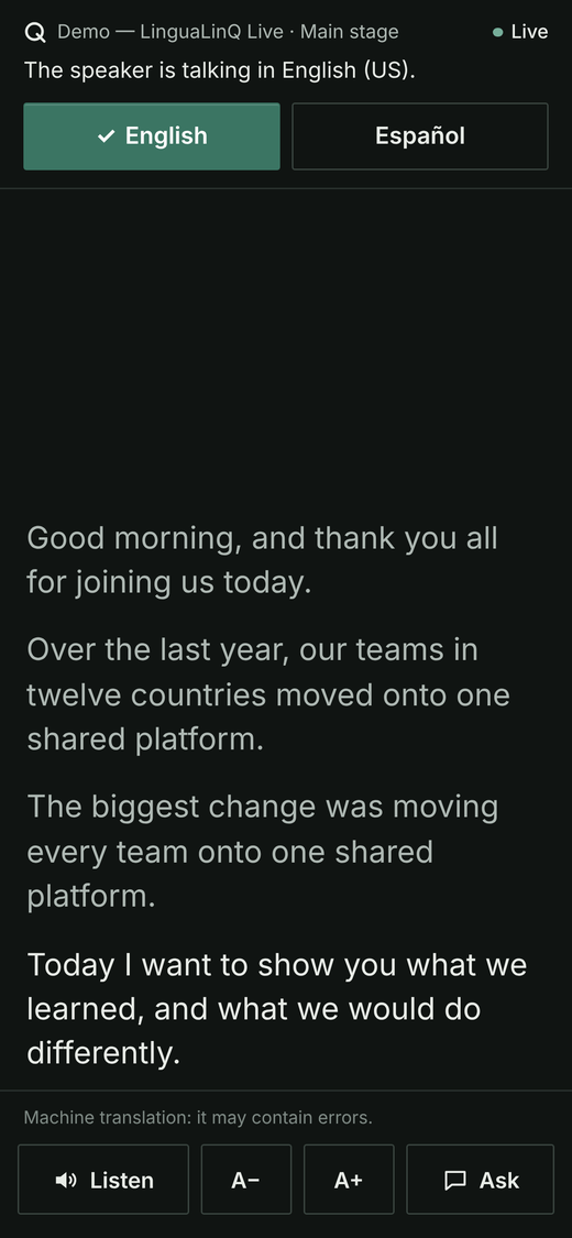 An attendee’s phone following the same talk.