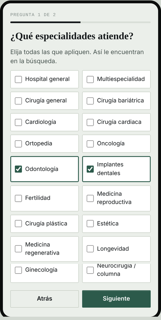 Pregunta 1: especialidades